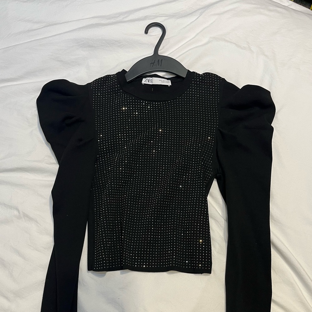 Zara Black Sparkly Top Sweater